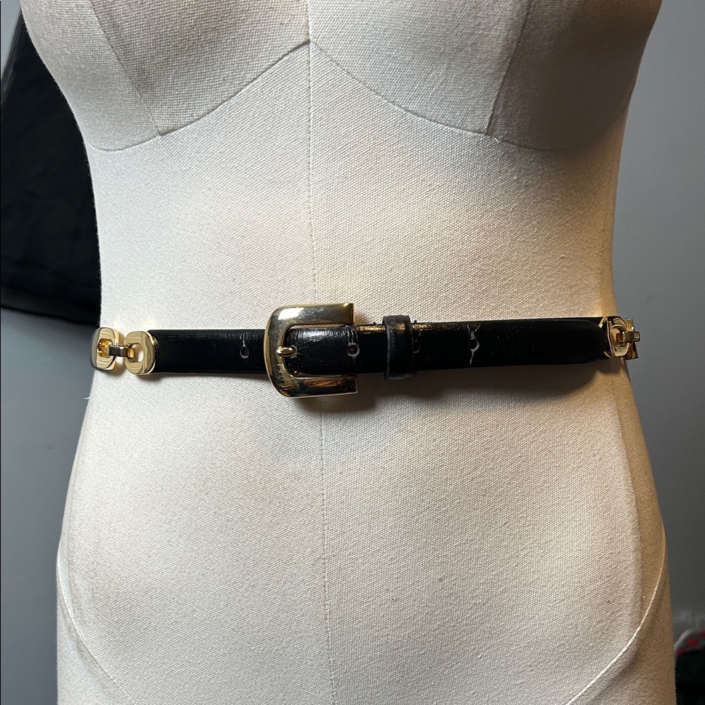 Amiee Lynn black leather belt with with Gold Buckle size M
